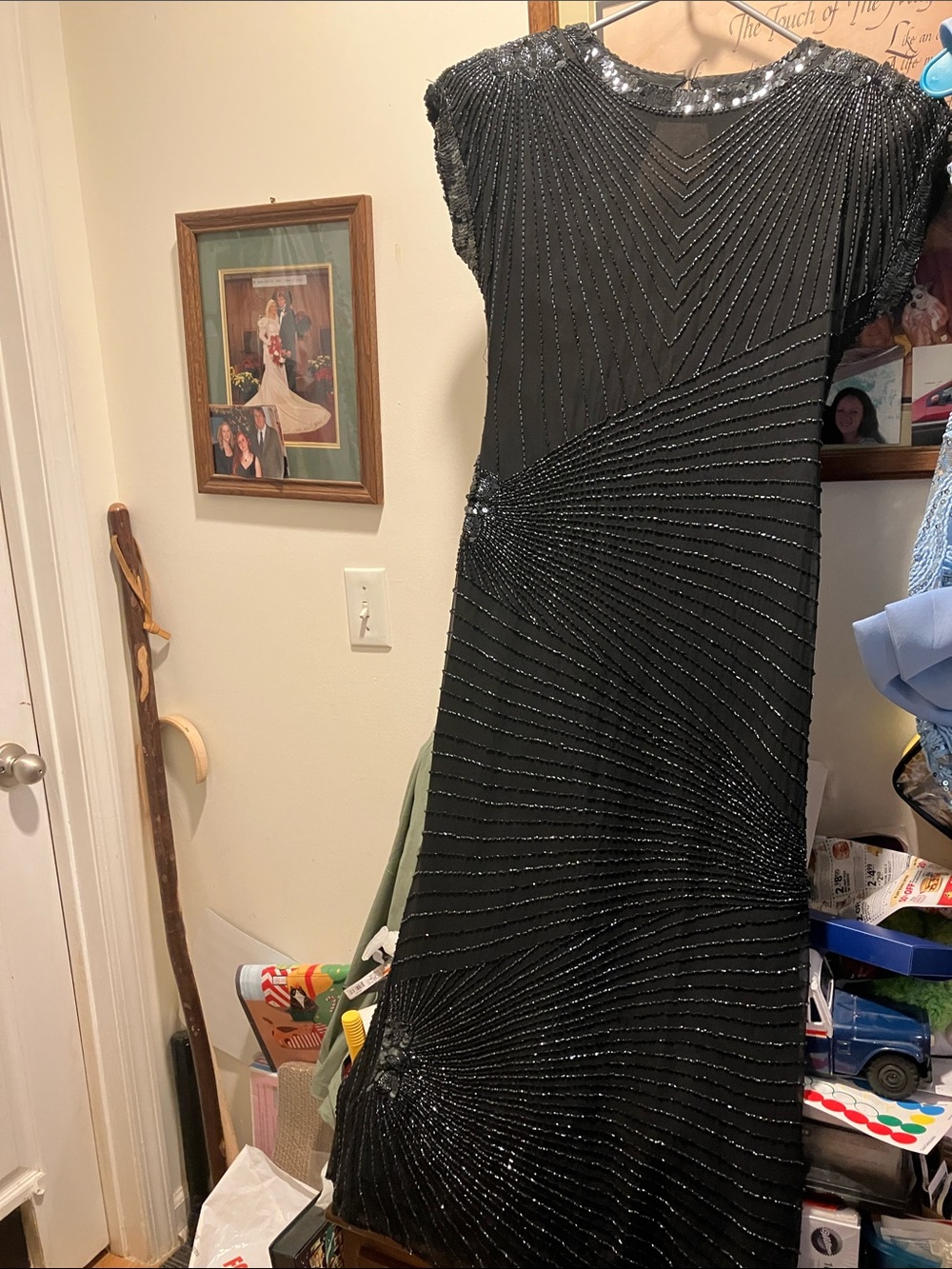 Oleg Cassini Black Sequined Silk Dress 10
